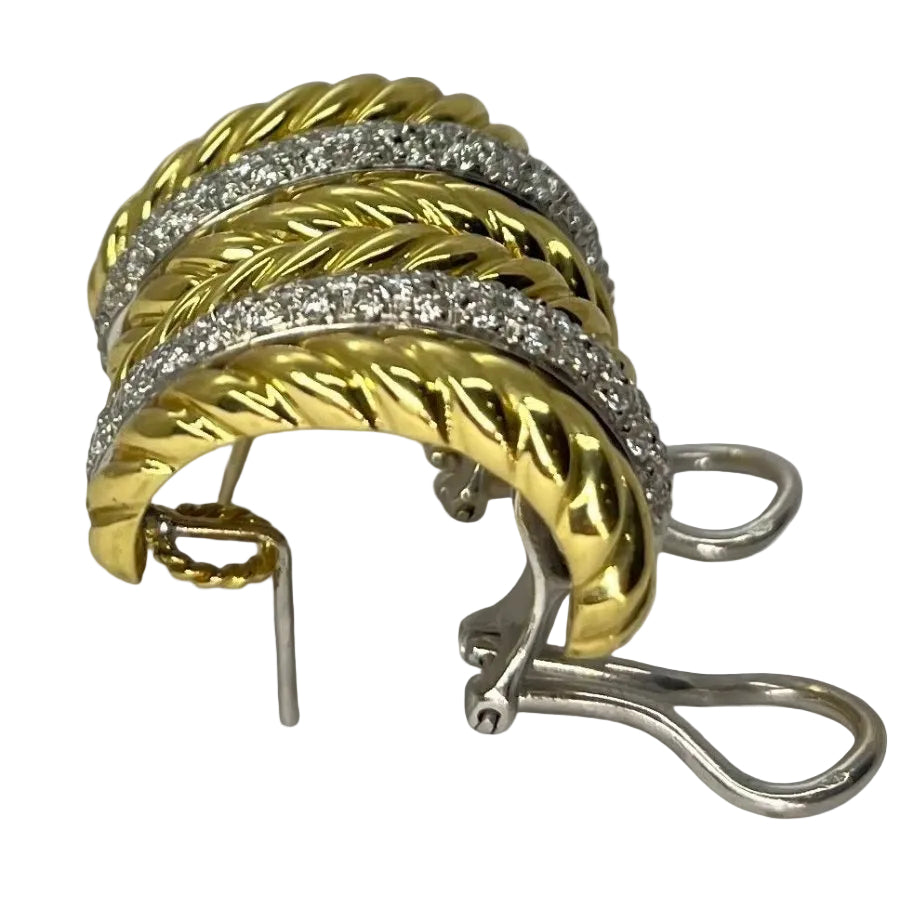 Boucles d'oreilles en or jaune et or blanc diamants - Castafiore