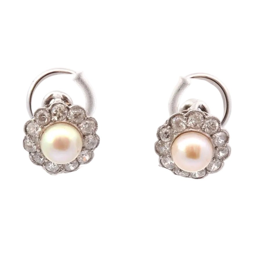 Boucles d'oreilles en or jaune, perles et diamants - Castafiore