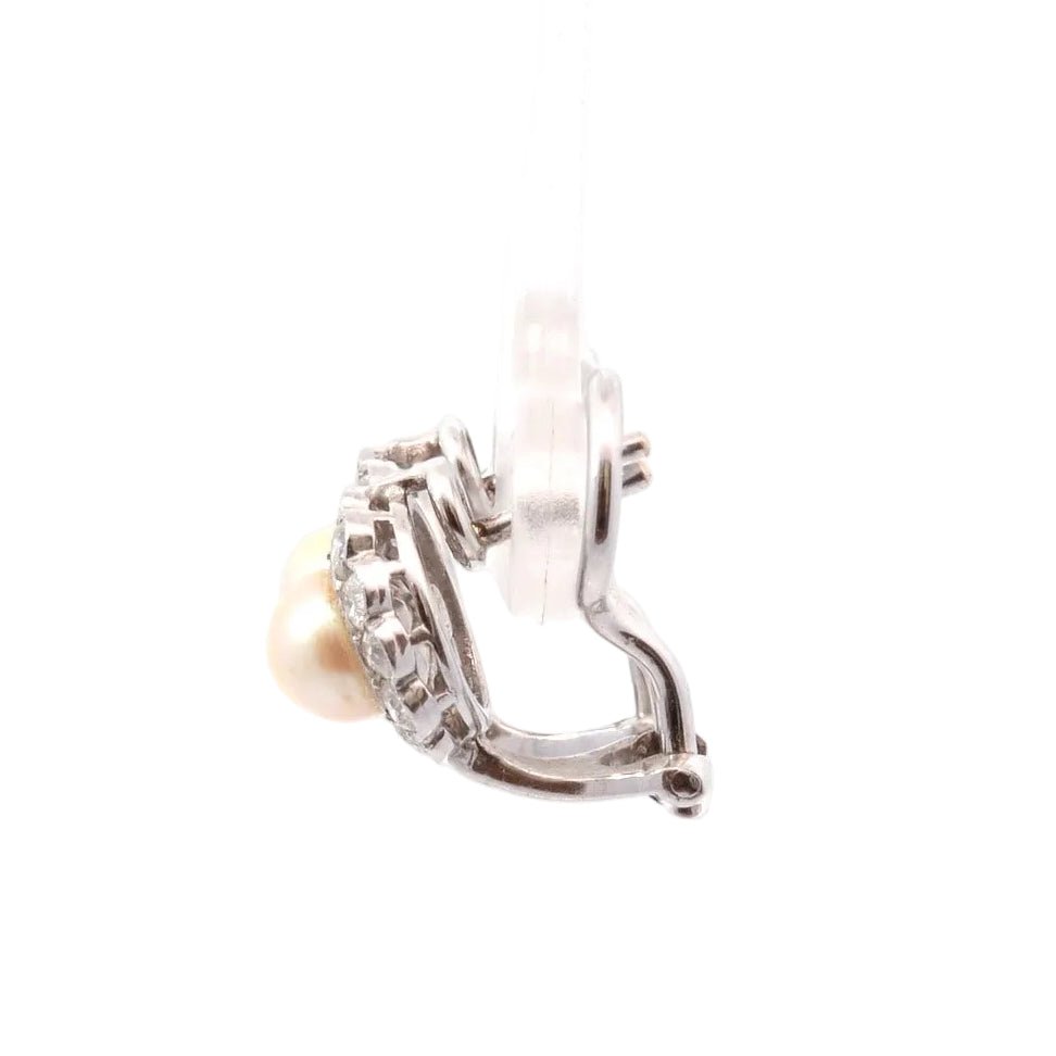 Boucles d'oreilles en or jaune, perles et diamants - Castafiore