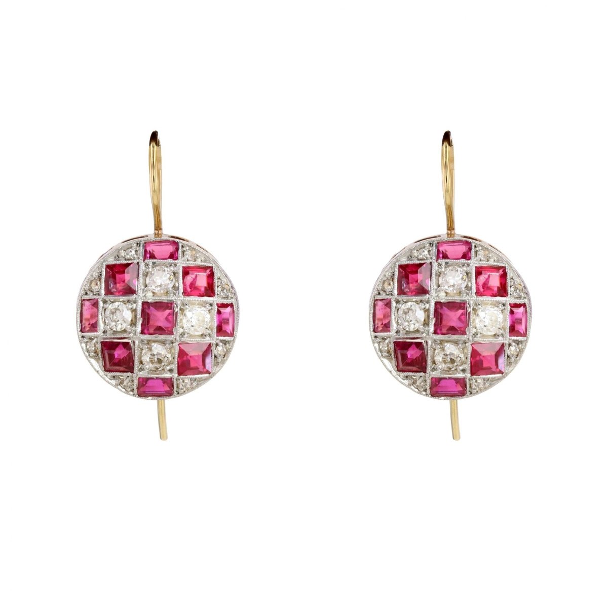 Boucles d'oreilles en or jaune, platine, rubis et diamants - Castafiore