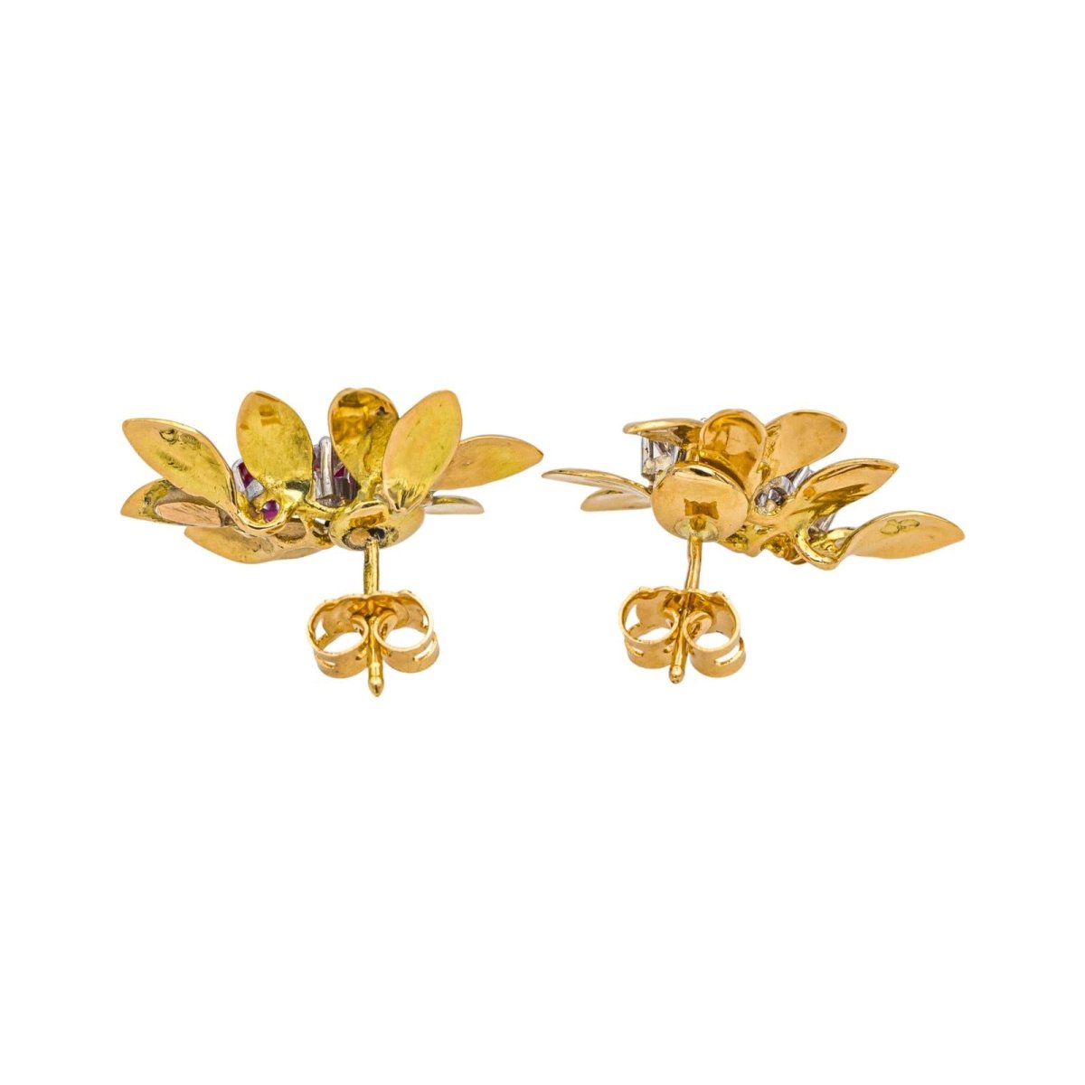 Boucles d'oreilles en or jaune, platine, rubis et diamants - Castafiore