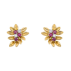 Boucles d'oreilles en or jaune, platine, rubis et diamants - Castafiore