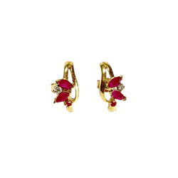 Boucles d'oreilles en or jaune, rubis et diamant - Castafiore