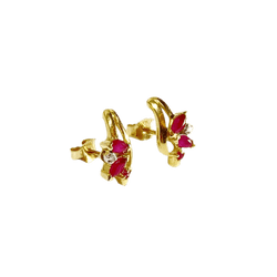 Boucles d'oreilles en or jaune, rubis et diamant - Castafiore