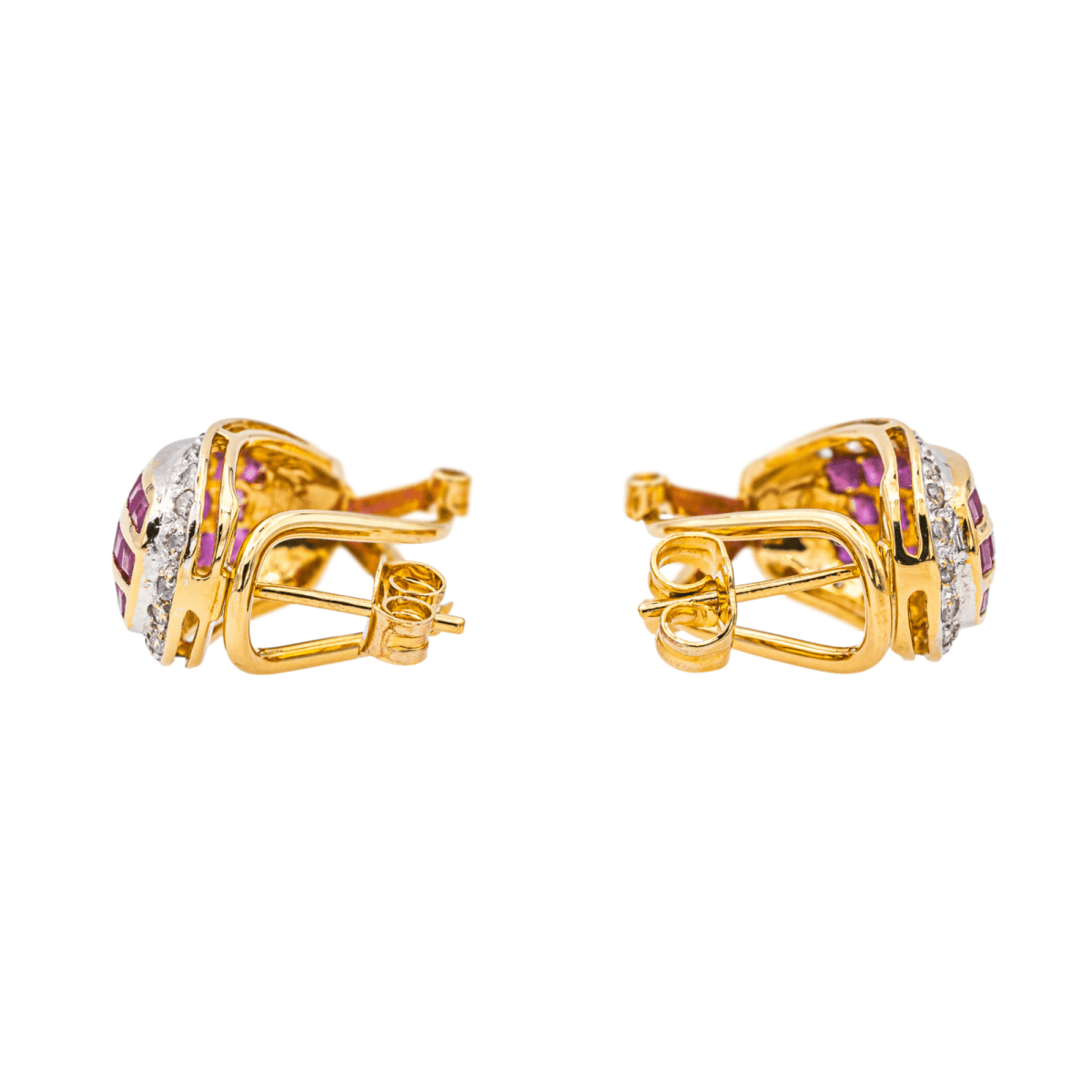 Boucles d'oreilles en or jaune, rubis et diamants - Castafiore