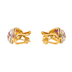 Boucles d'oreilles en or jaune, rubis et diamants - Castafiore
