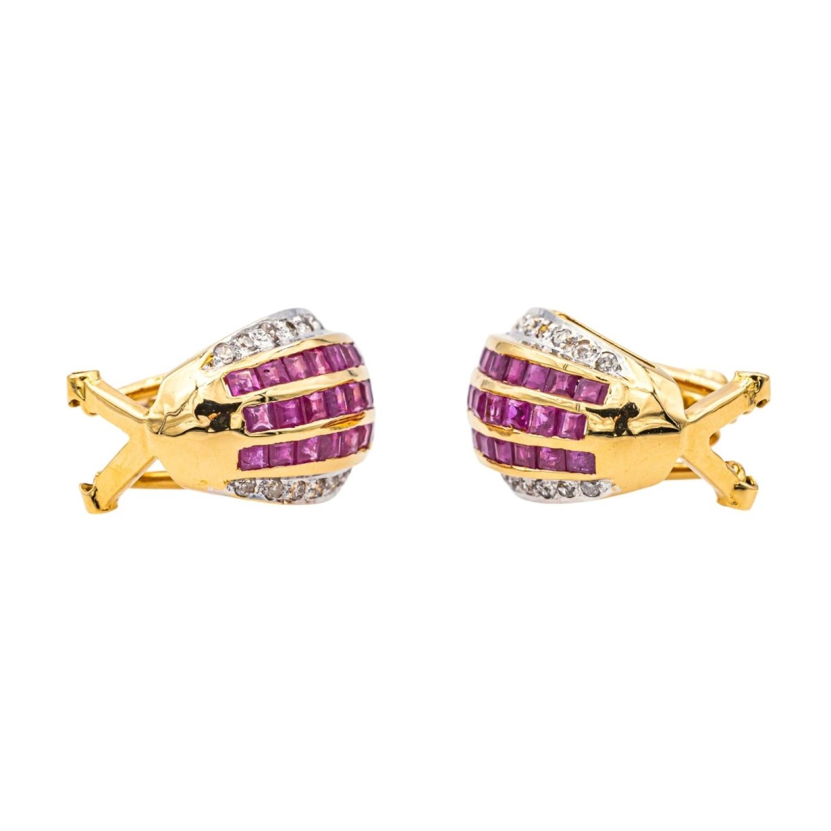 Boucles d'oreilles en or jaune, rubis et diamants - Castafiore