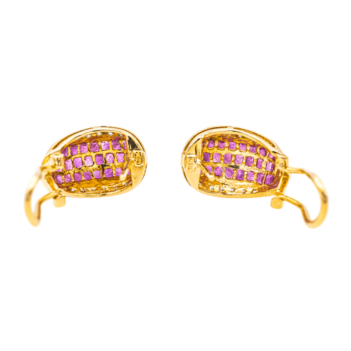 Boucles d'oreilles en or jaune, rubis et diamants - Castafiore