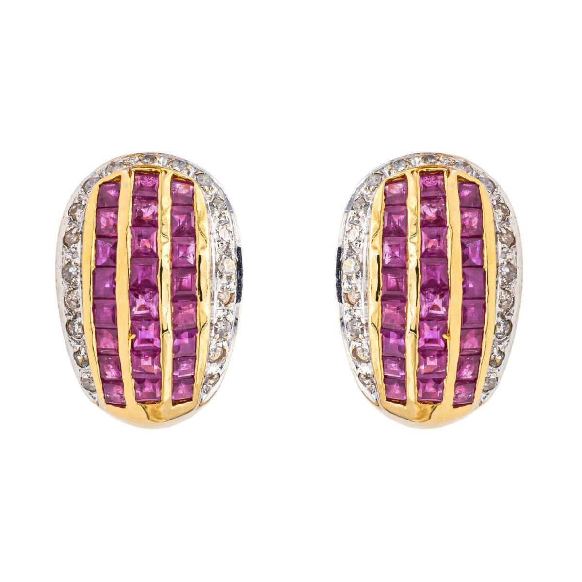 Boucles d'oreilles en or jaune, rubis et diamants - Castafiore