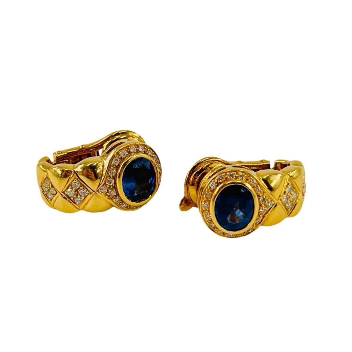 Boucles d'oreilles en or jaune, saphir et diamants