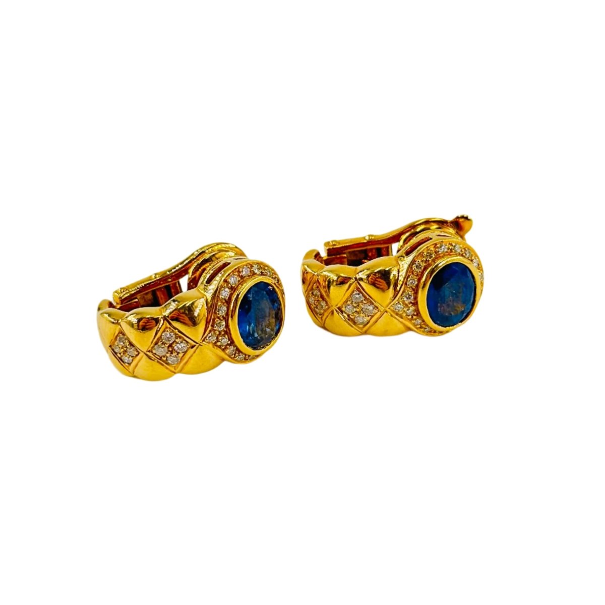 Boucles d'oreilles en or jaune, saphir et diamants