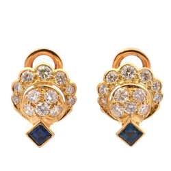 Boucles d'oreilles en or jaune, saphirs, et diamants - Castafiore