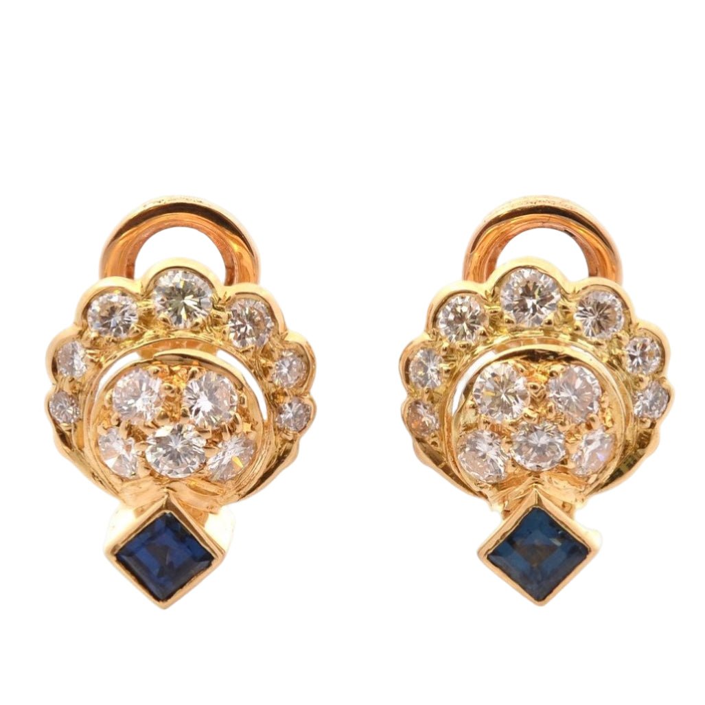 Boucles d'oreilles en or jaune, saphirs, et diamants - Castafiore