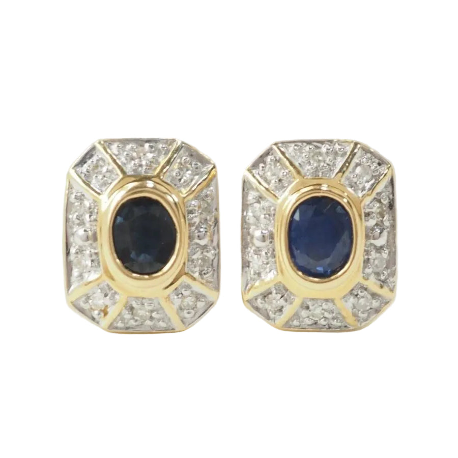 Boucles d'oreilles en or jaune, saphirs et diamants - Castafiore