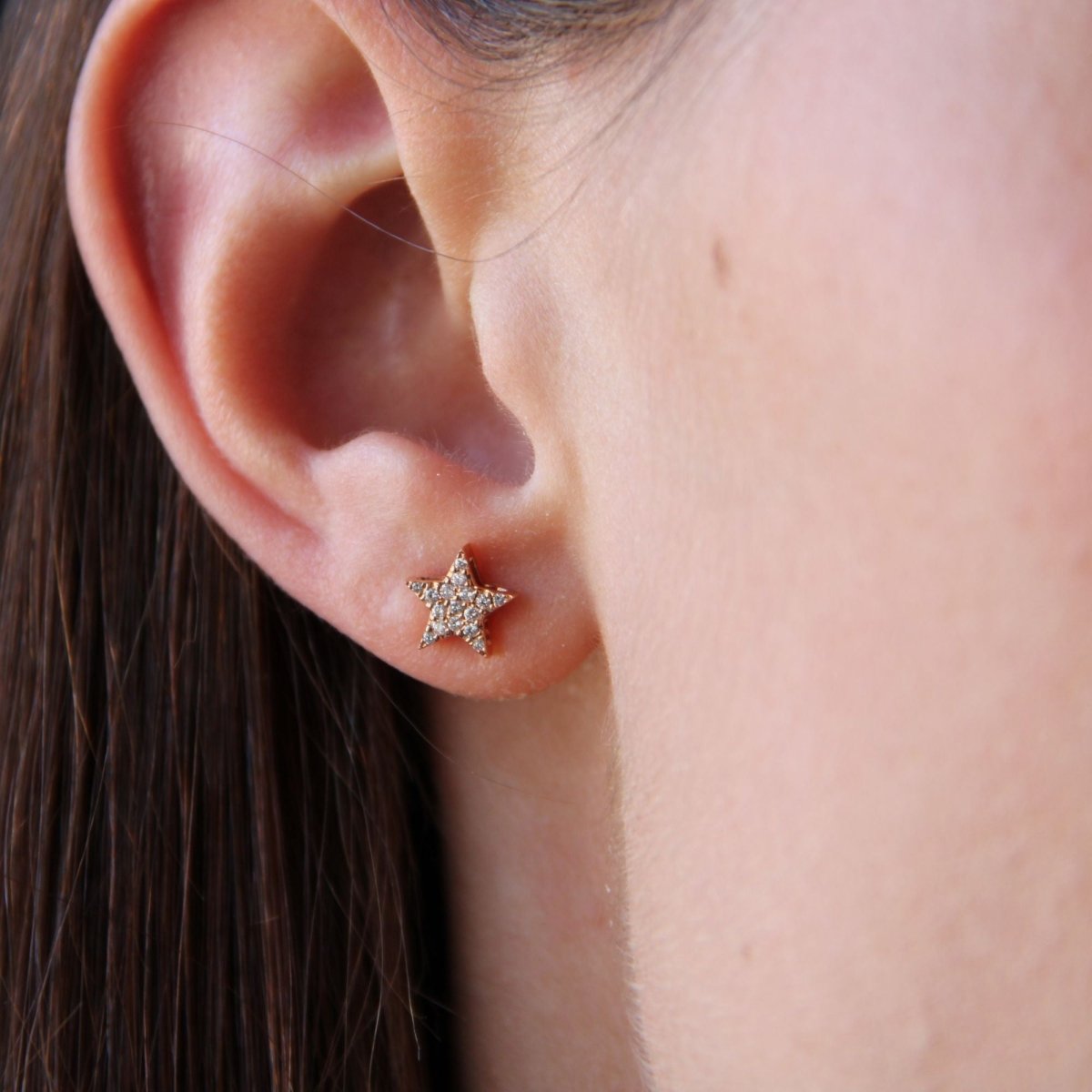 Boucles d'oreilles ÉTOILES Puces en or rose et diamants - Castafiore