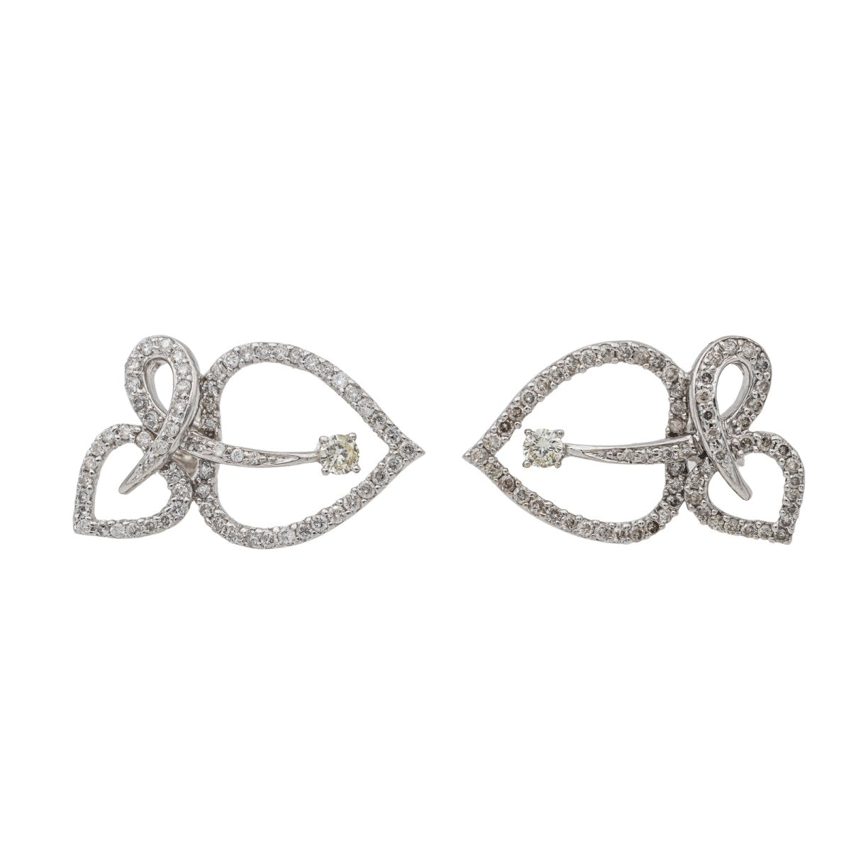 Boucles d'oreilles Feuille Or blanc Diamant - Castafiore