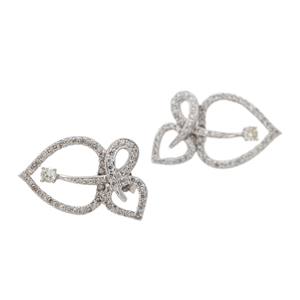 Boucles d'oreilles Feuille Or blanc Diamant - Castafiore