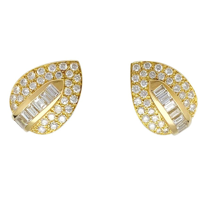 Boucles d'oreilles "Feuilles" en or jaune et diamants - Castafiore