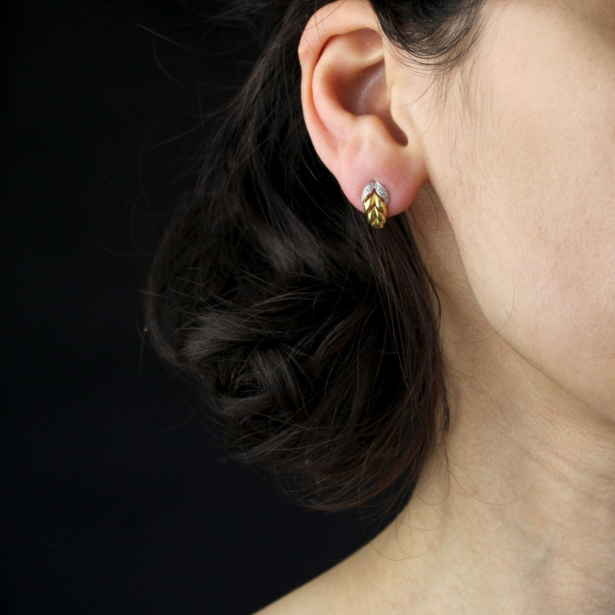 Boucles d'oreilles Feuilles en or jaune et diamants - Castafiore