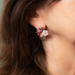 Boucles d'oreilles Fleurs en or jaune, améthyste, cornaline, nacre, quartz et diamants - Castafiore