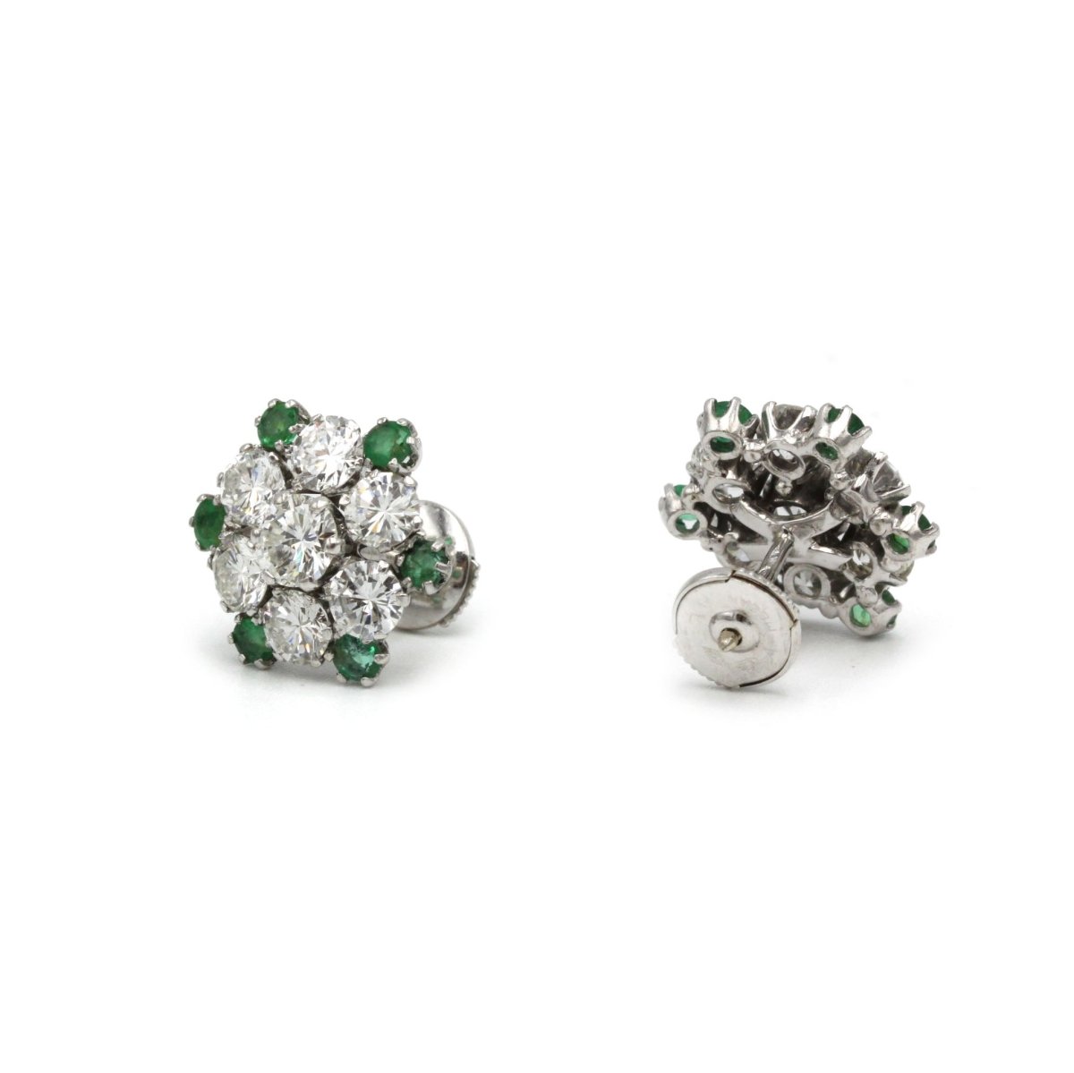 Boucles d'oreilles Flocons - Or blanc, Emeraudes et Diamants - Castafiore