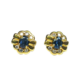 Boucles d'oreilles florales en or jaune saphirs et diamants - Castafiore
