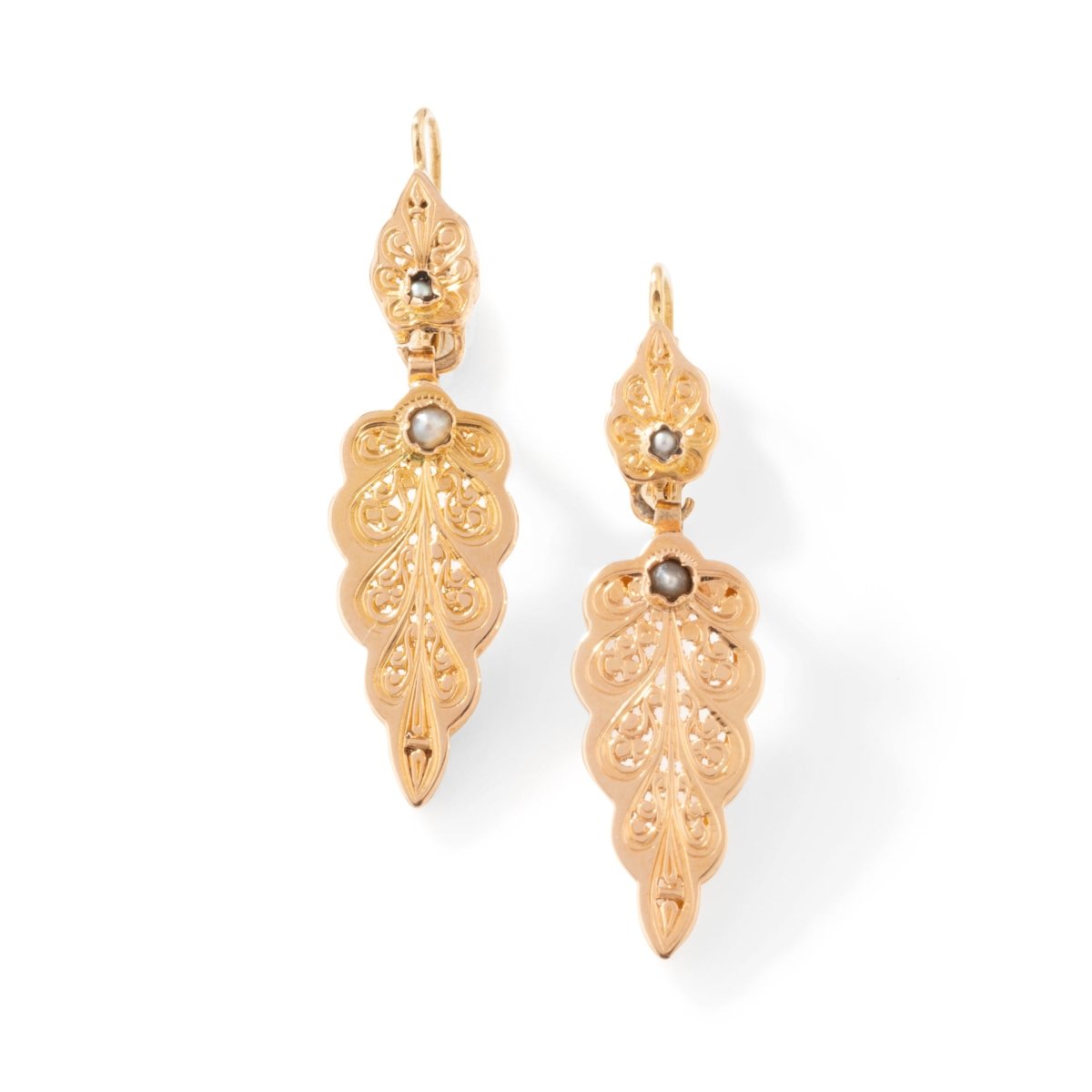 Boucles d'oreilles Fougères en or jaune et perles - Castafiore