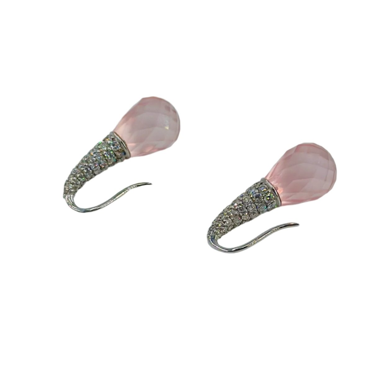 Boucles d'oreilles "Goutte" en or blanc, quartz et diamants - Castafiore
