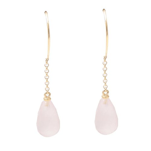 Boucles d’Oreilles Gouttes Quartz Rose Or Jaune 18 carats - Castafiore