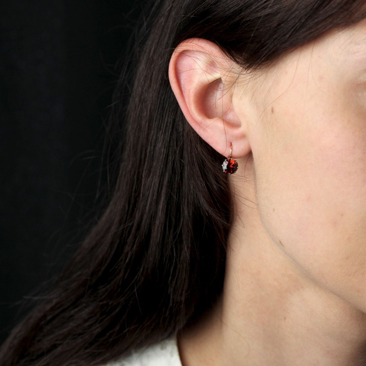 Boucles d'oreilles GRENATS Dormeuses en or rose et platine - Castafiore