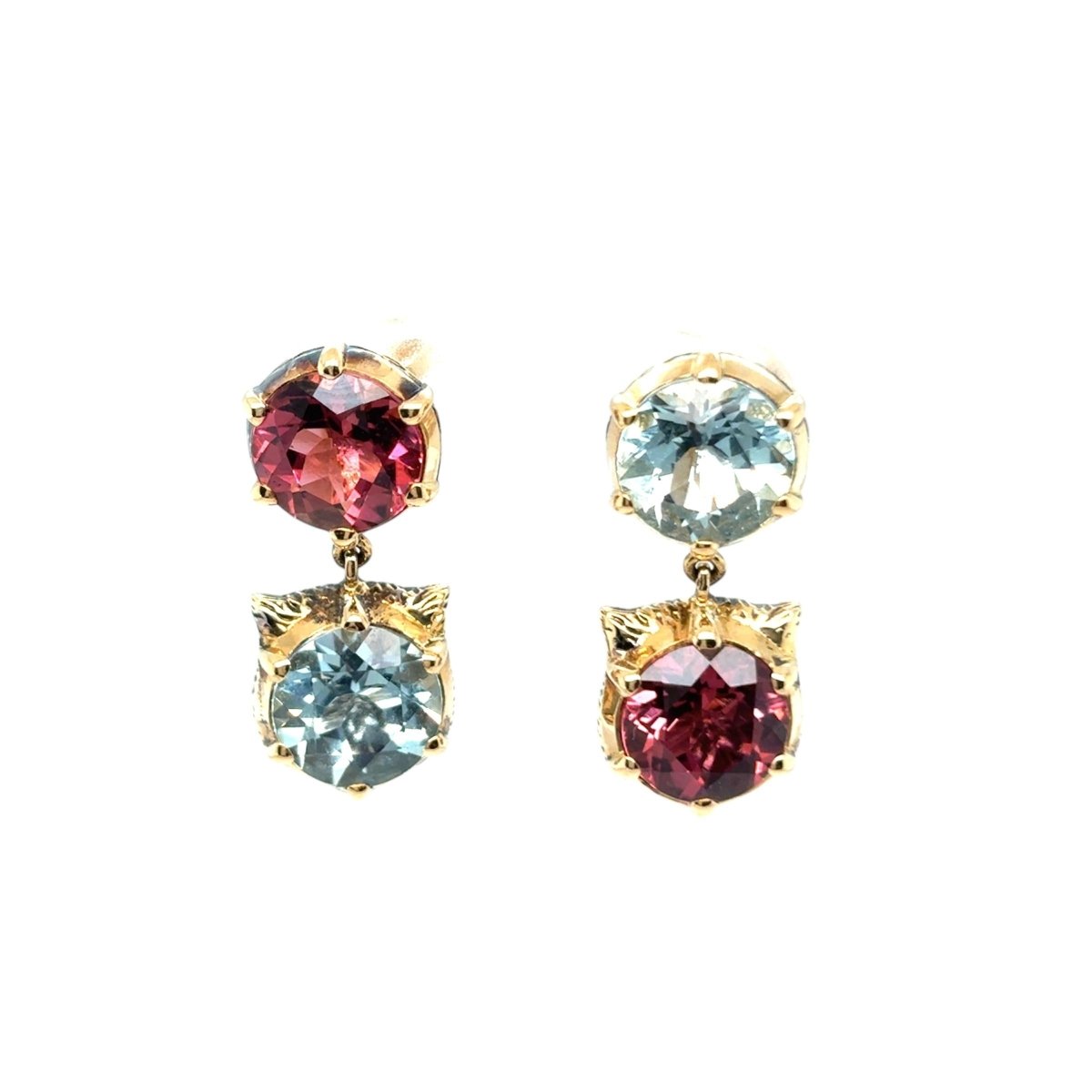 Boucles d'oreilles GUCCI "Le marché De Marseille" en or, jaune rubis, aigue - marine et diamants - Castafiore