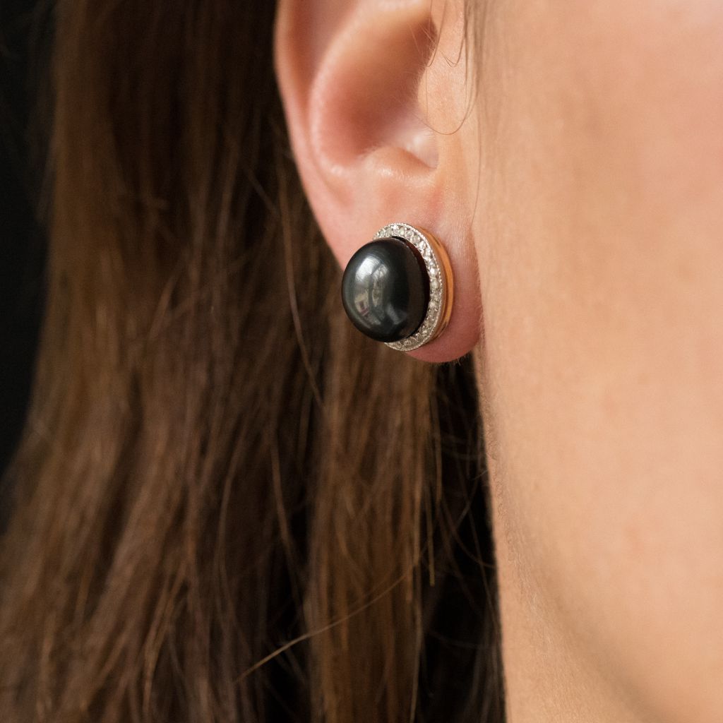 Boucles d'oreilles HÉMATITES Puces en or jaune et platine - Castafiore