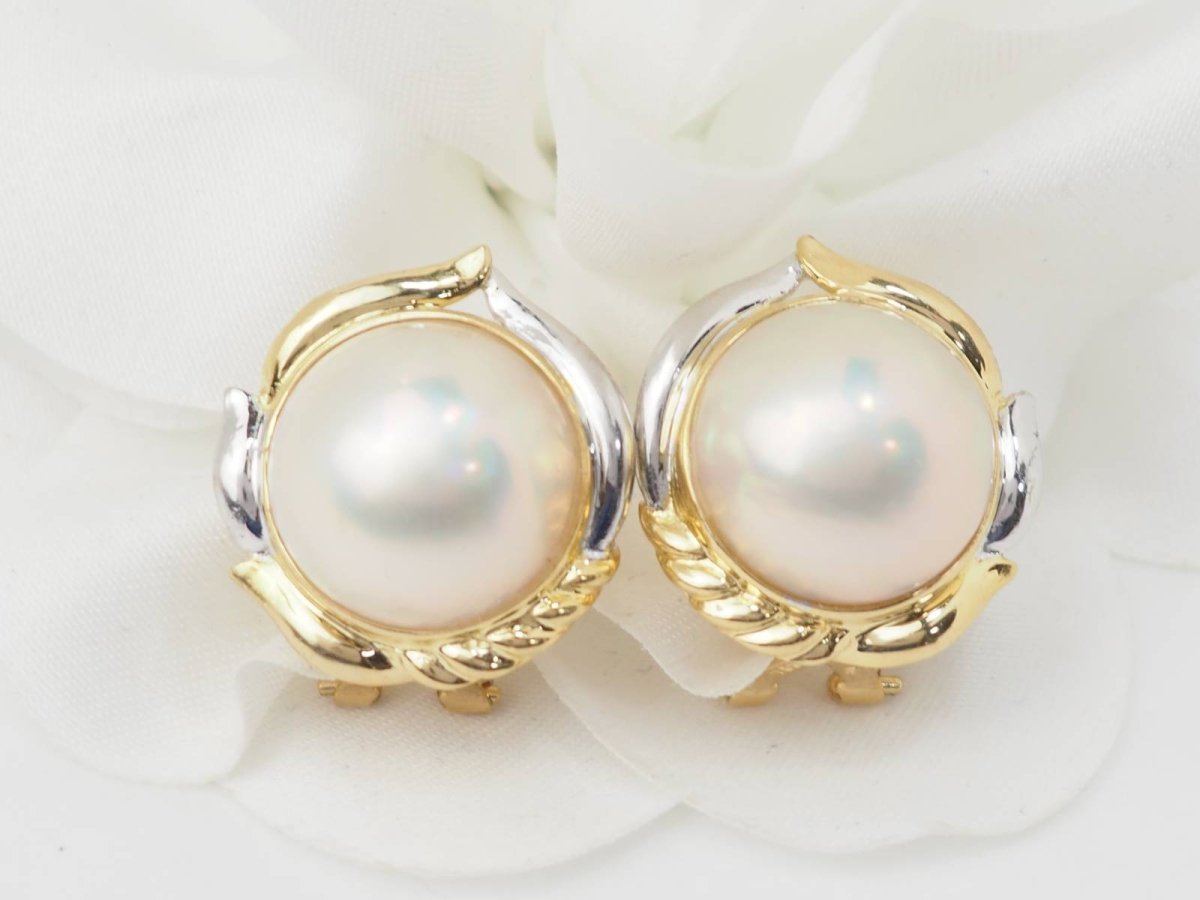 Boucles d'oreilles importantes en or bicolore et demis perles - Castafiore