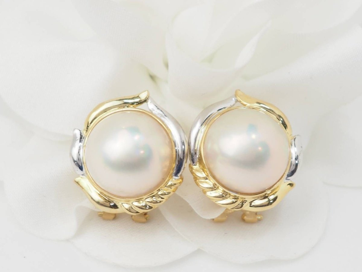 Boucles d'oreilles importantes en or bicolore et demis perles - Castafiore