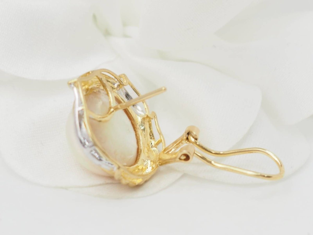 Boucles d'oreilles importantes en or bicolore et demis perles - Castafiore