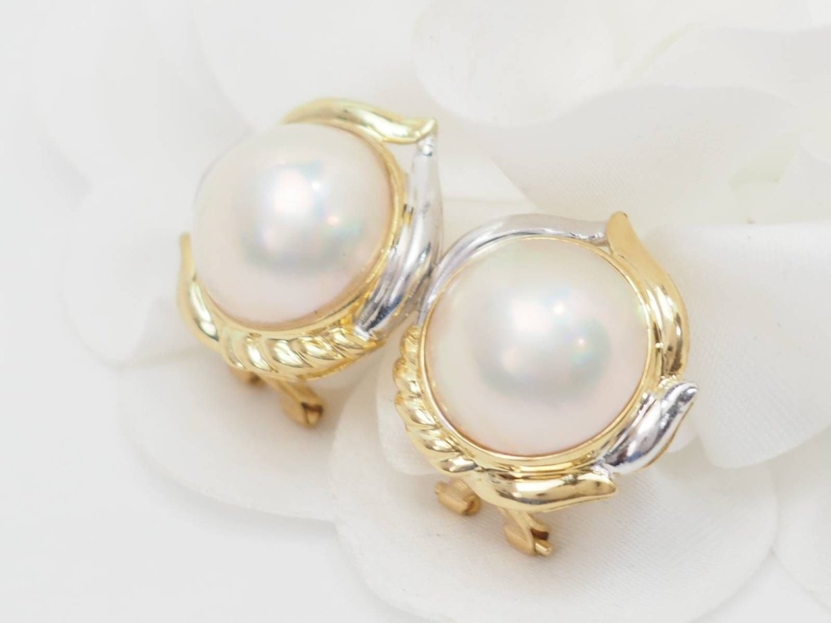 Boucles d'oreilles importantes en or bicolore et demis perles - Castafiore