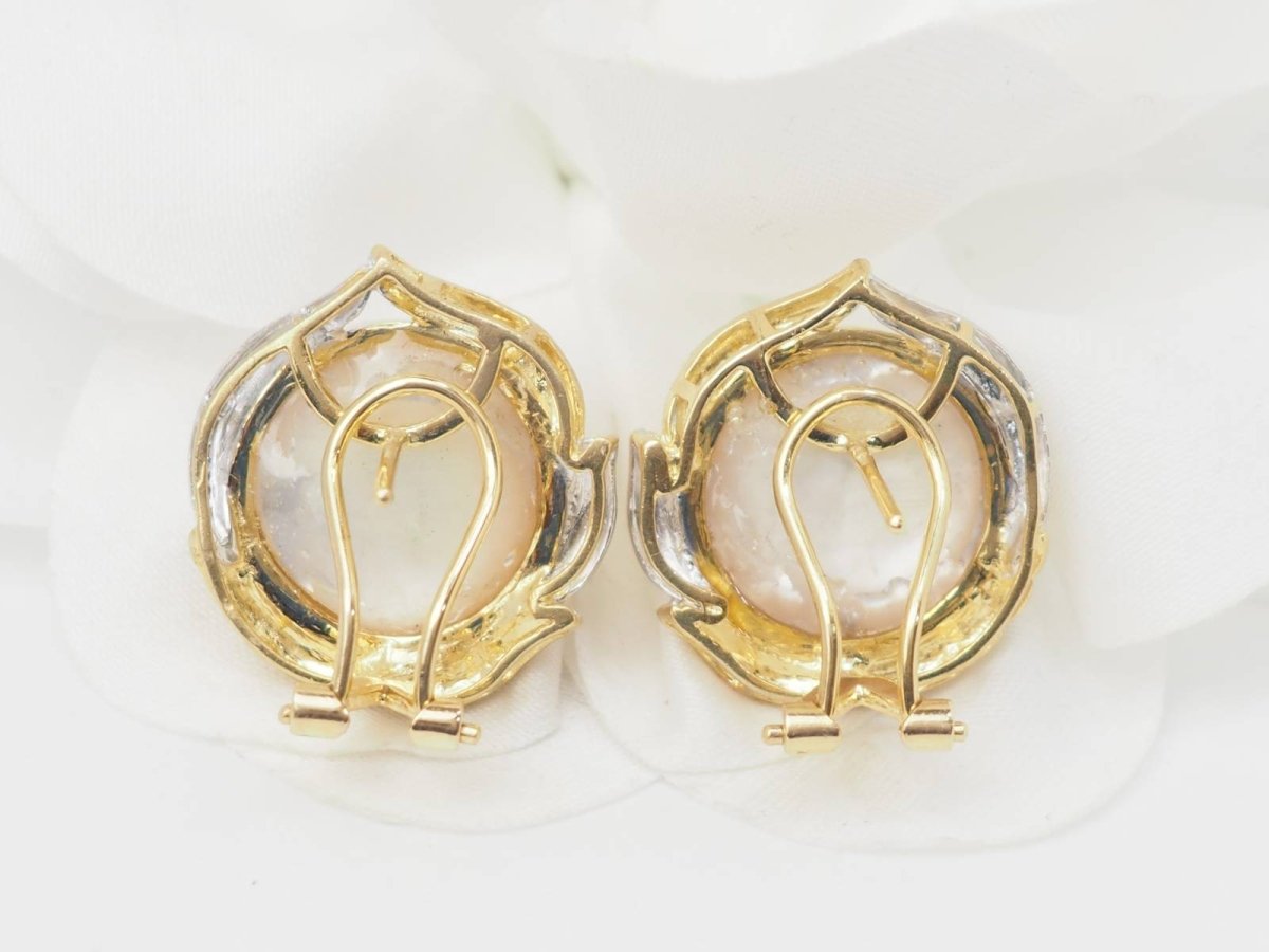 Boucles d'oreilles importantes en or bicolore et demis perles - Castafiore