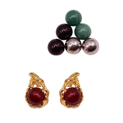 Boucles d'oreilles interchangeables GILBERT ALBERT en or jaune, cornaline, aventurine, onyx et acier - Castafiore