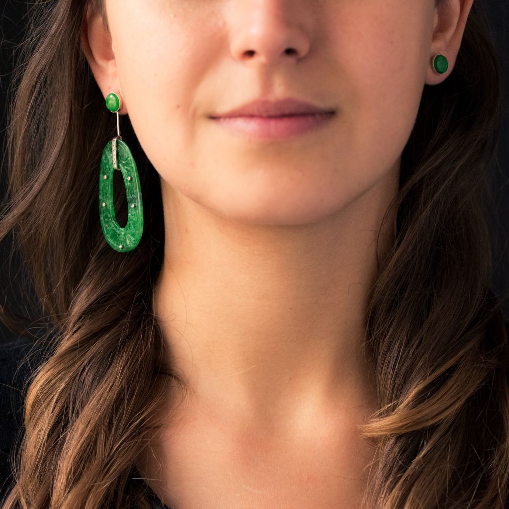 Boucles d'oreilles jade et diamants - Castafiore