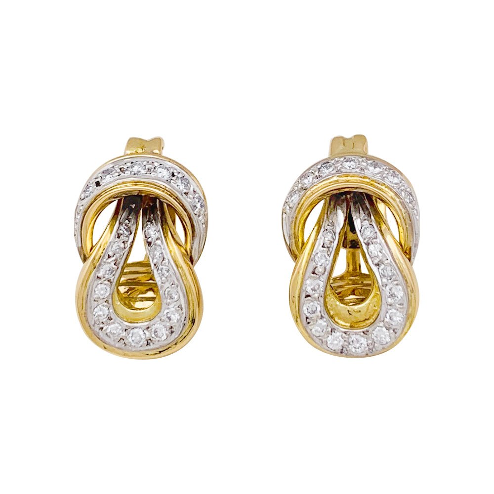 Boucles d'oreilles LALAOUNIS, "Heracles Knot" en or jaune et blanc et diamant - Castafiore