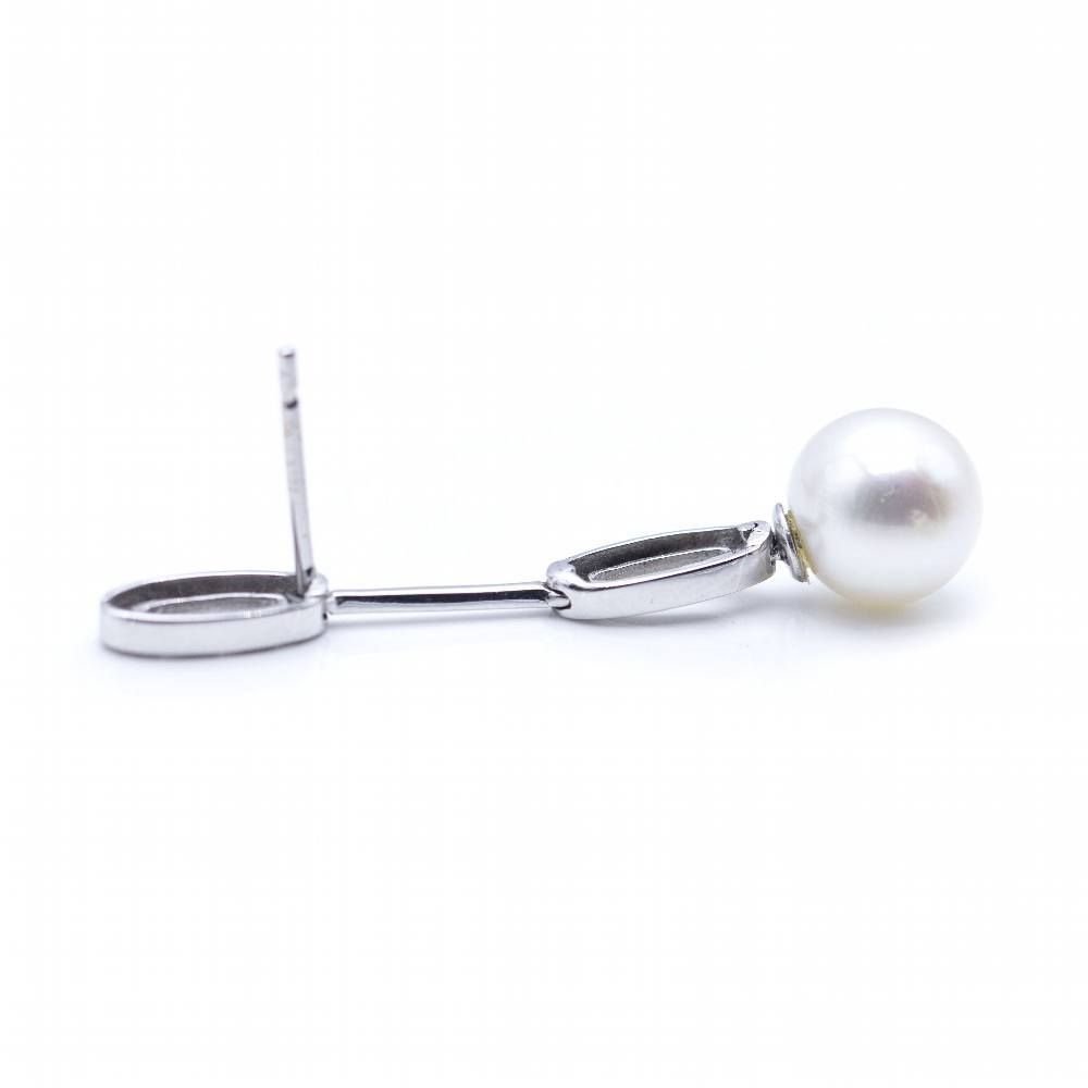 Boucles d'oreilles longues en or blanc et perles - Castafiore