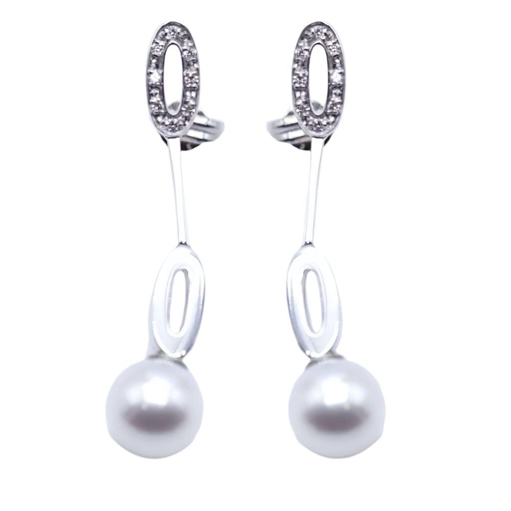 Boucles d'oreilles longues en or blanc et perles - Castafiore