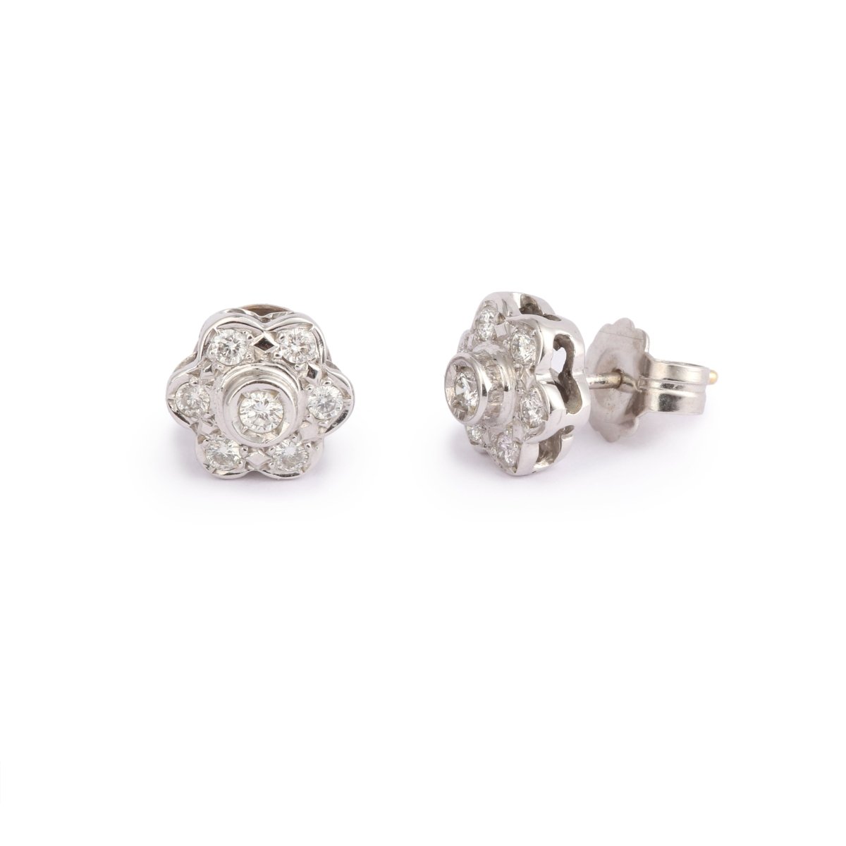 Boucles d'Oreilles Marguerite Diamants 1 Carat Or Gris 18 Carats - Castafiore