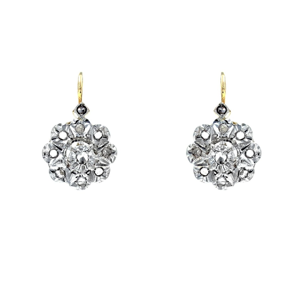 Boucles d'oreilles marguerites en or jaune et diamants - Castafiore
