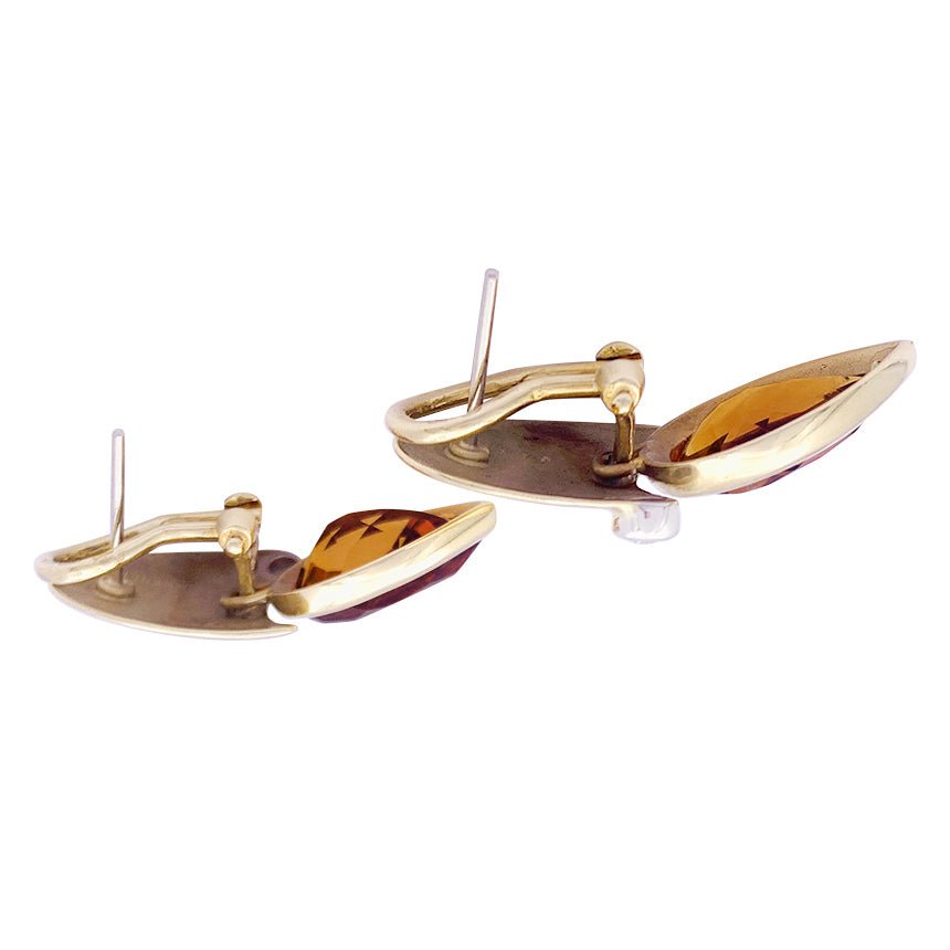 Boucles d'oreilles modernistes, or jaune, diamants, citrines. - Castafiore