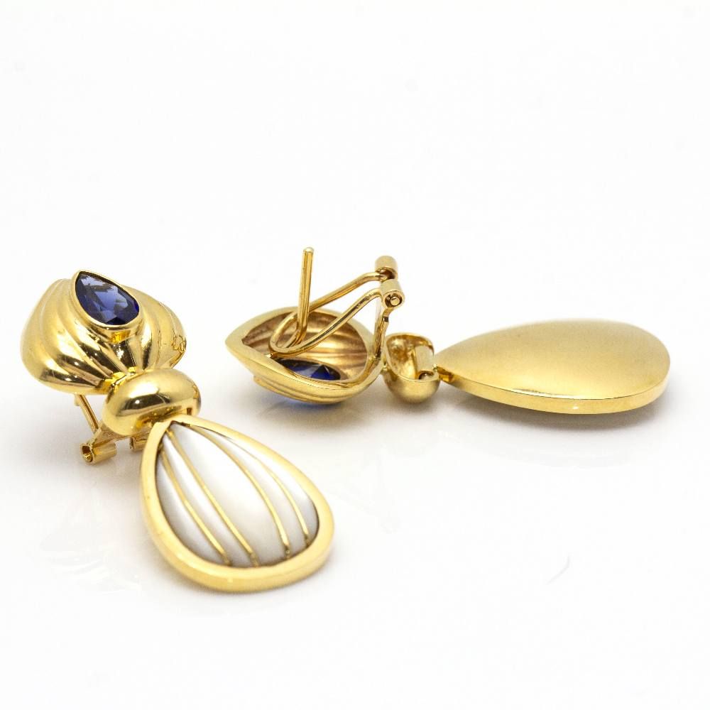 Boucles d'oreilles nacre et saphir en or jaune - Castafiore