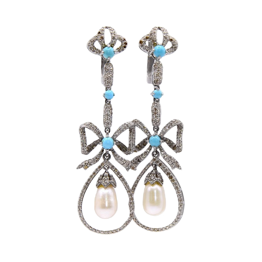 Boucles d'oreilles noeuds en argent et diamants - Castafiore