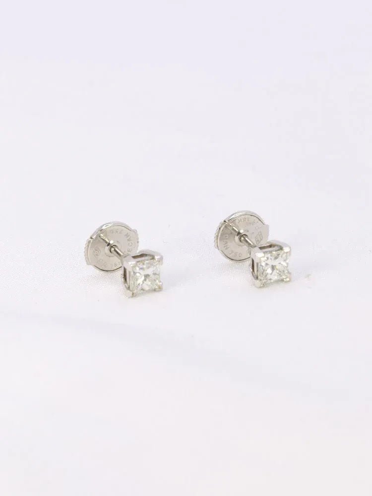 Boucles d'oreilles or blanc diamants taille princesse 0,5 ct - Castafiore