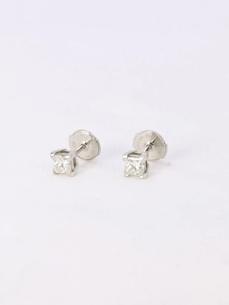 Boucles d'oreilles or blanc diamants taille princesse 0,5 ct - Castafiore