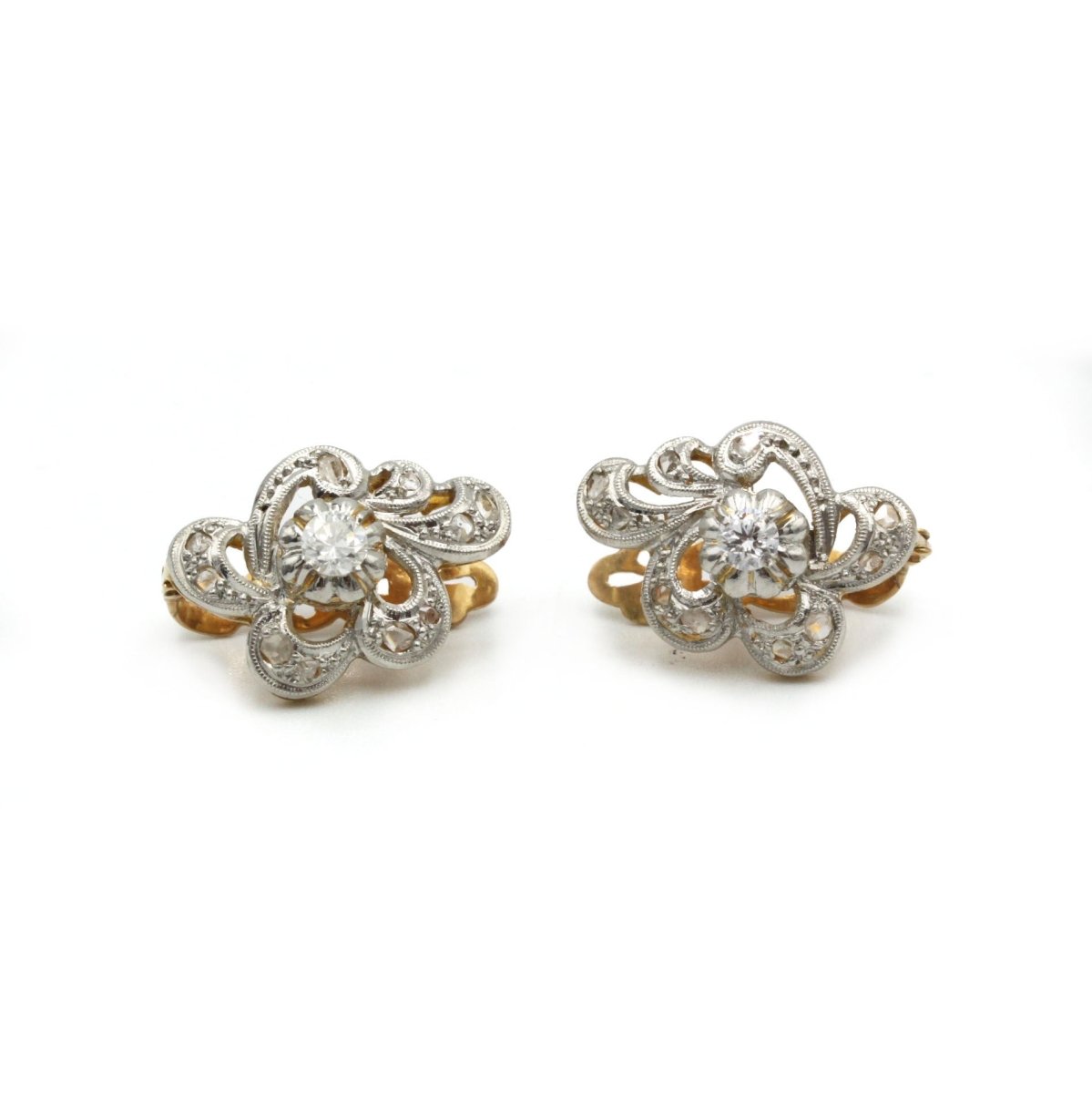 Boucles d'oreilles - Or jaune et blanc et diamants - Castafiore